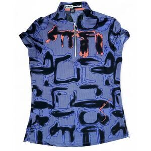 Jamie Sadock Women’s XS Short Sleeve Shirt Purple Abstract Signed 1/4 Zip Golf